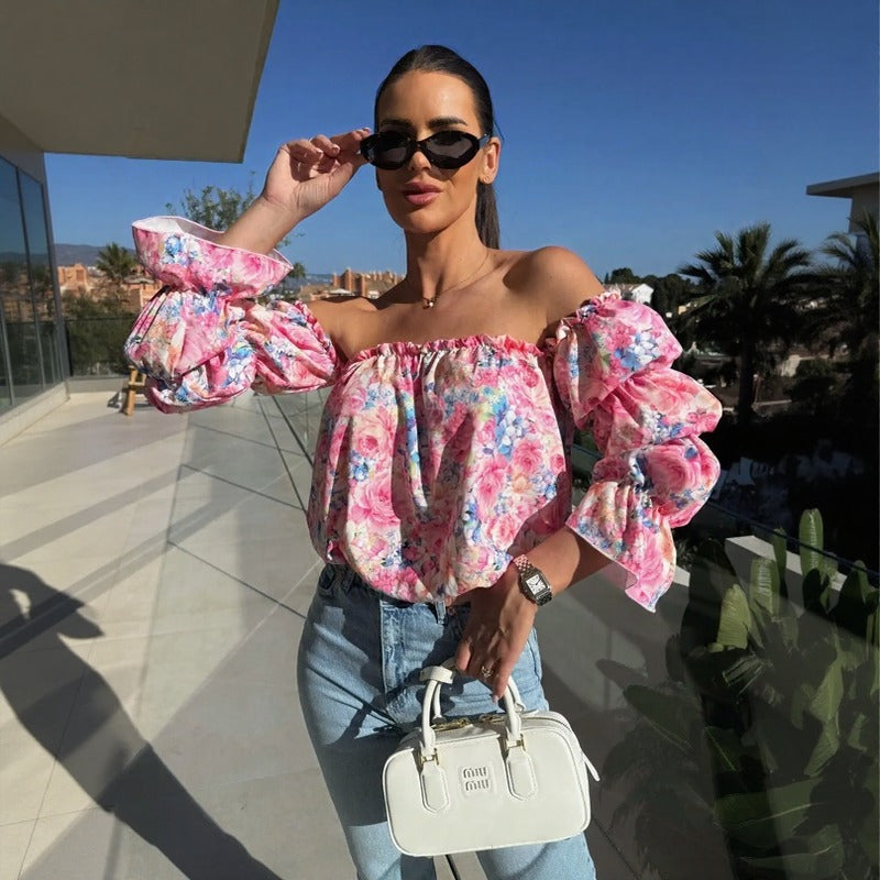 Florenze™ Bluse mit schulterfreiem Design und eleganter Blumenoptik