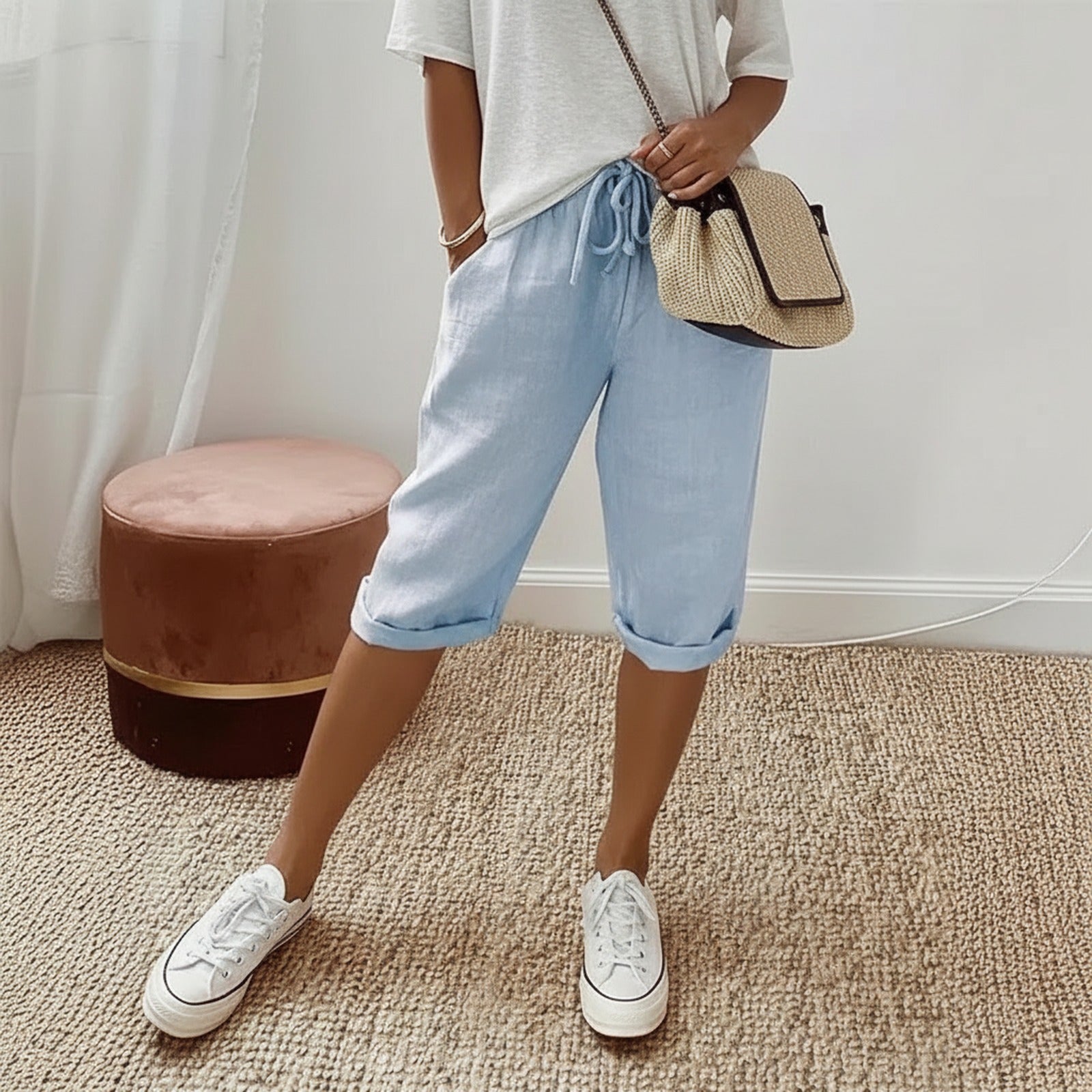 Levana™ Baumwoll-Leinen Shorts mit Verstellbarem Bund