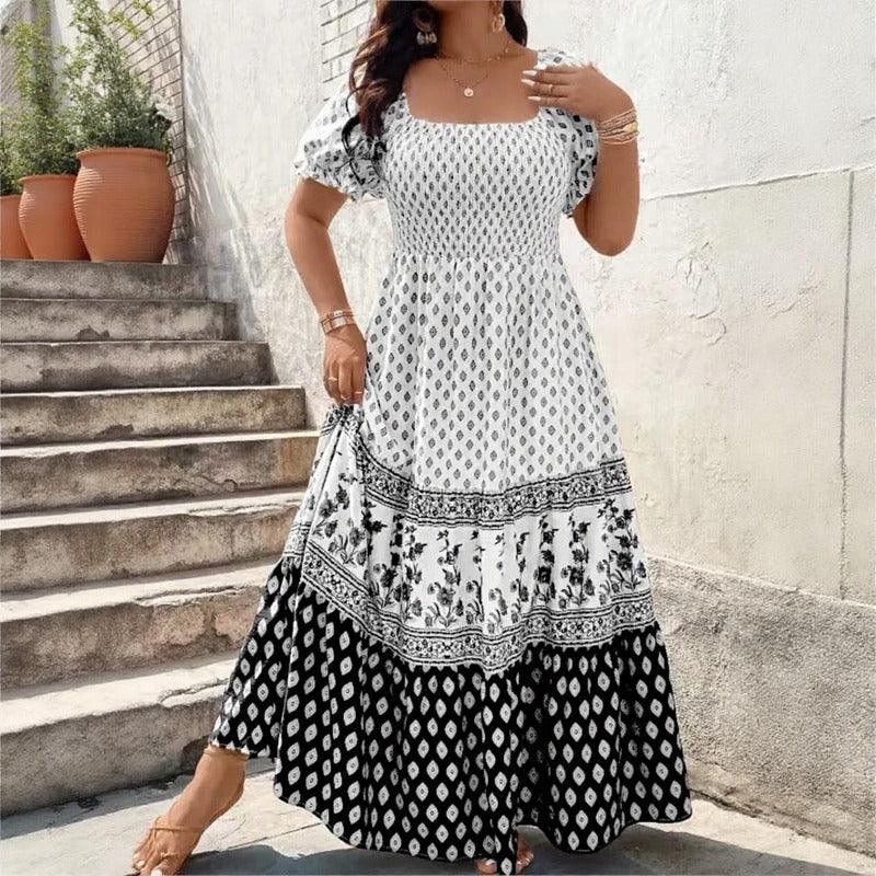 Selaris™ Kleid mit Puffärmeln und Fließender Silhouette