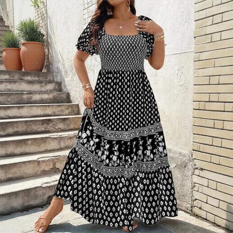 Selaris™ Kleid mit Puffärmeln und Fließender Silhouette