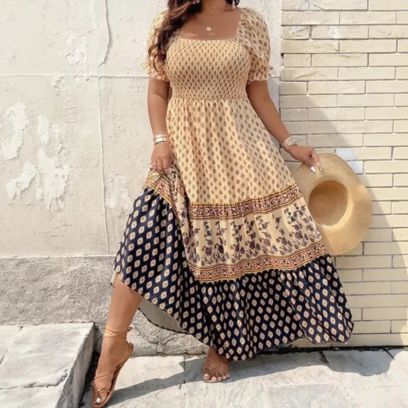 Selaris™ Kleid mit Puffärmeln und Fließender Silhouette