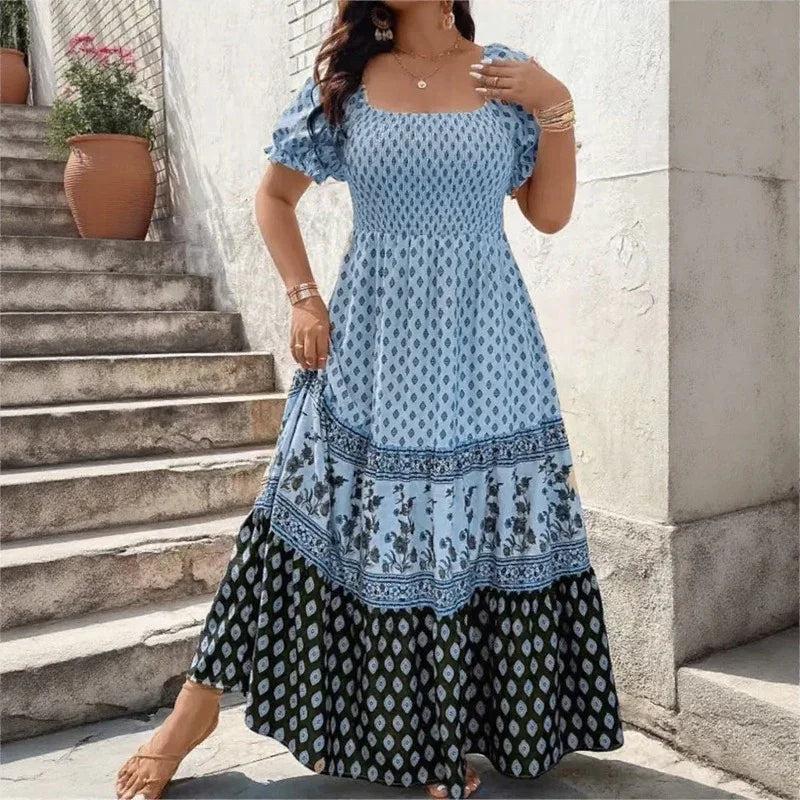 Selaris™ Kleid mit Puffärmeln und Fließender Silhouette