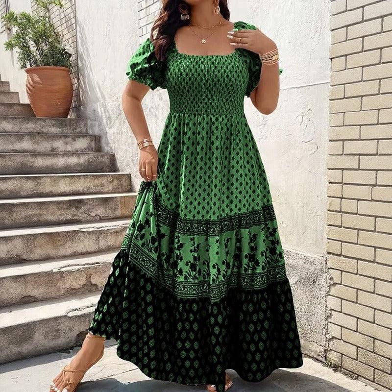 Selaris™ Kleid mit Puffärmeln und Fließender Silhouette