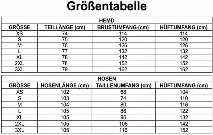 Größentabelle