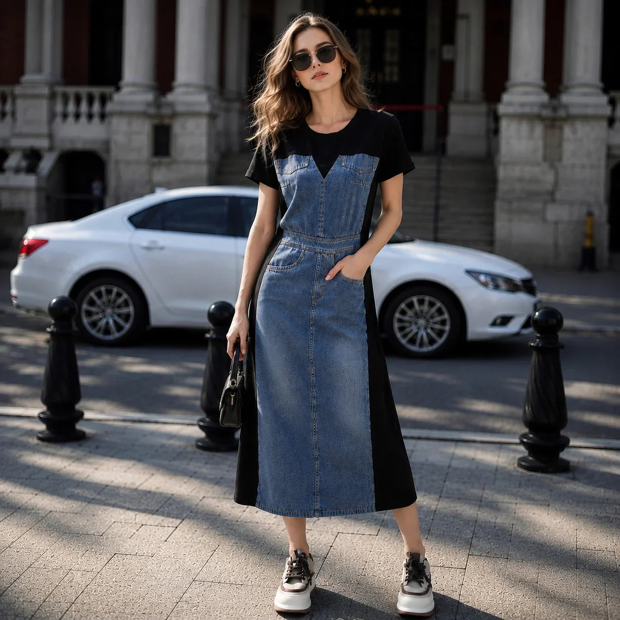 Alisse™ Kleid mit Denim-Panel und Modernem Design