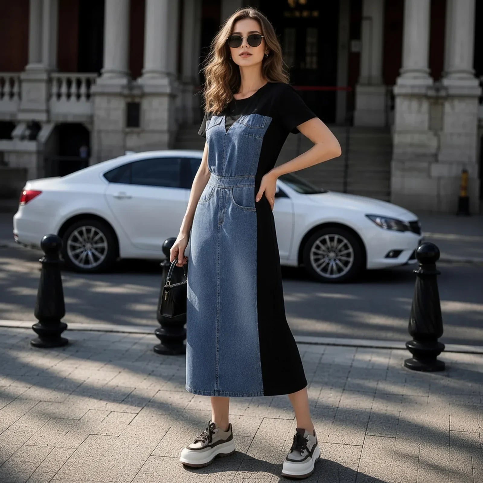 Alisse™ Kleid mit Denim-Panel und Modernem Design