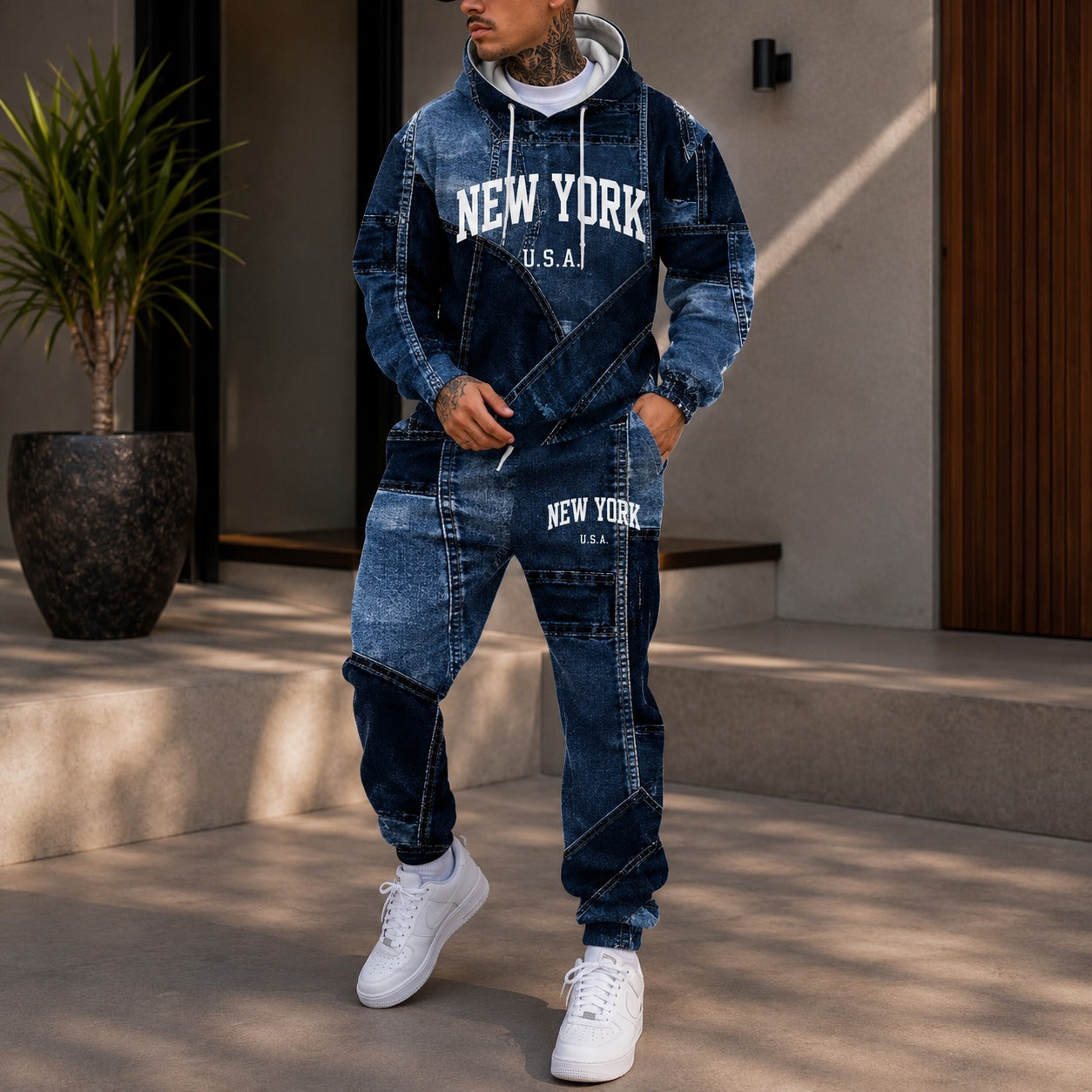 Avelon™ Freizeitanzug aus Sweatstoff mit Denim-Optik