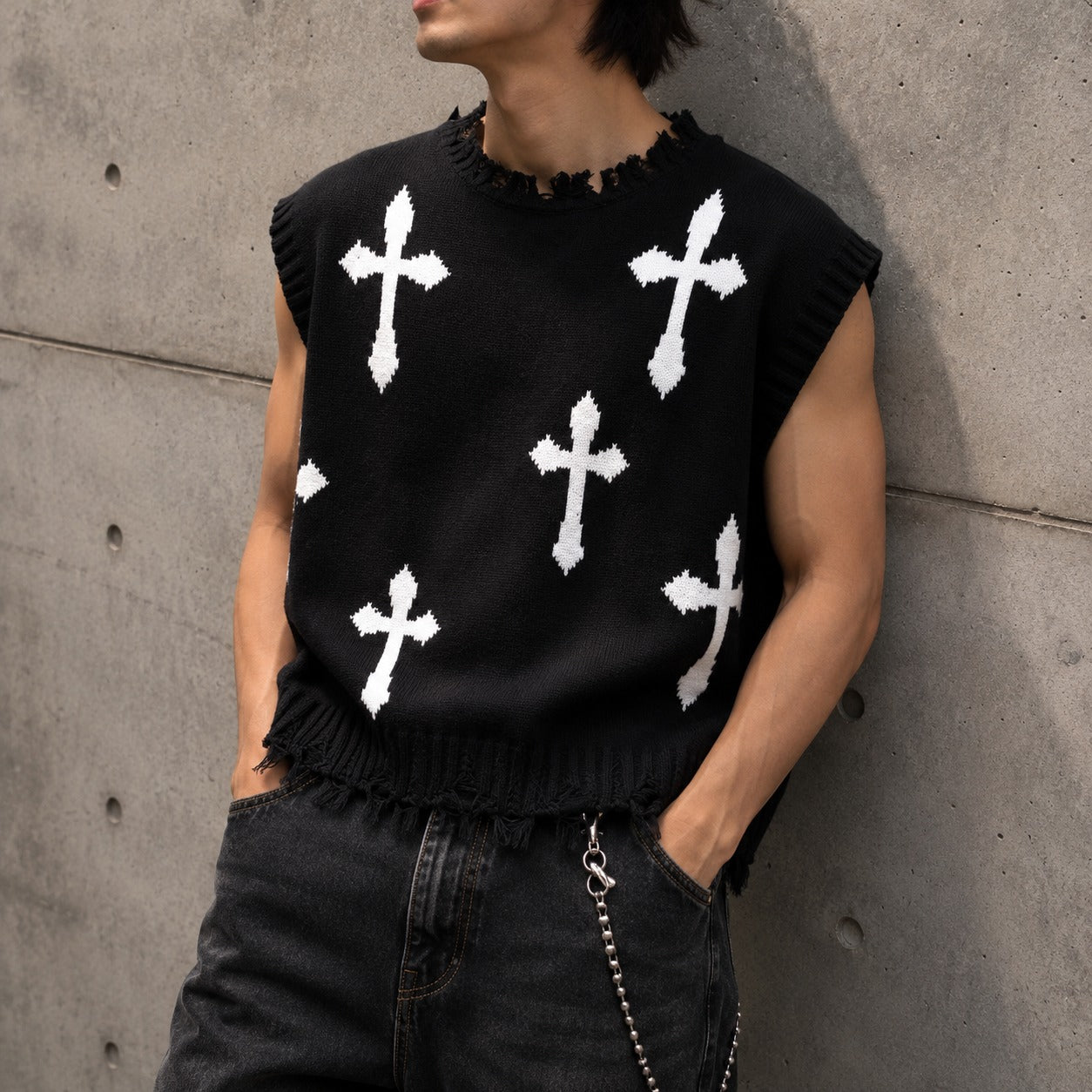 Montero™ Ärmelloser Pullover Aus Weichem Strick Mit Ausgefransten Details