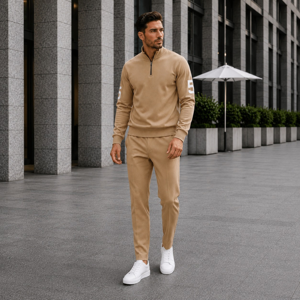 Alexander™ Set mit Stehkragen-Shirt mit Reißverschluss und Minimalistischer Hose