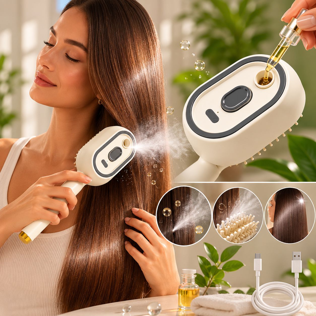 3-in-1 Elektrische Haarbürste – Reduziert Frizz, Glättet und Massiert Ohne Haarbruch
