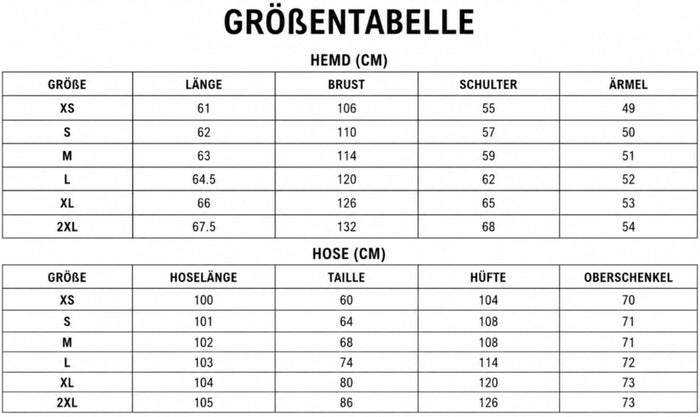 Größentabelle