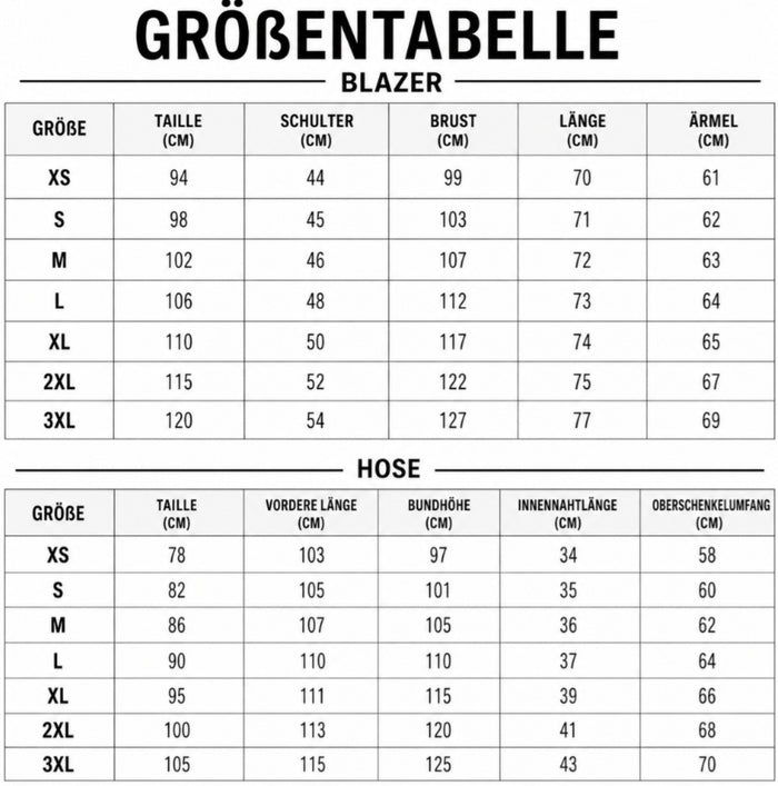 Größentabelle