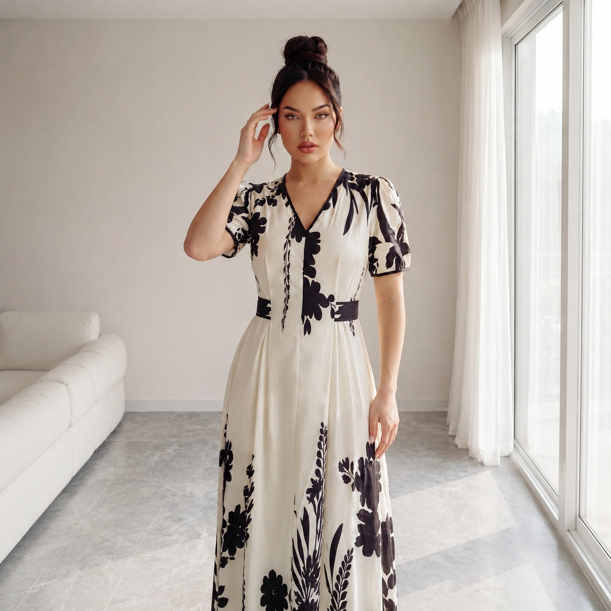 Maristelle™ Kleid Mit Kontrastierendem Blumenmuster Und V-Ausschnitt