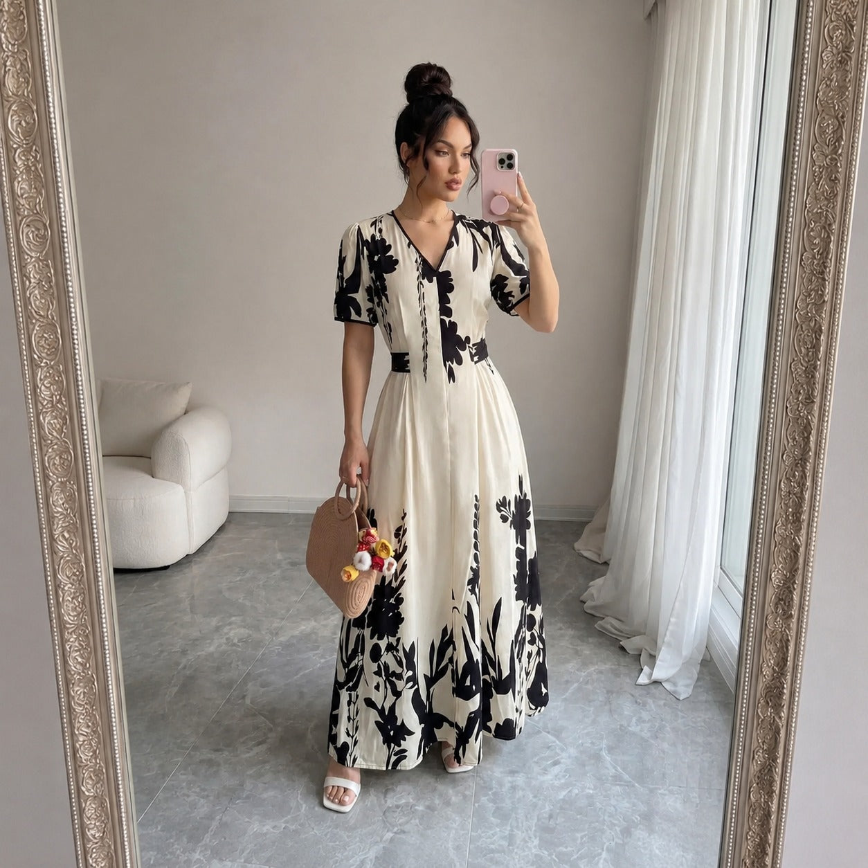 Maristelle™ Kleid Mit Kontrastierendem Blumenmuster Und V-Ausschnitt
