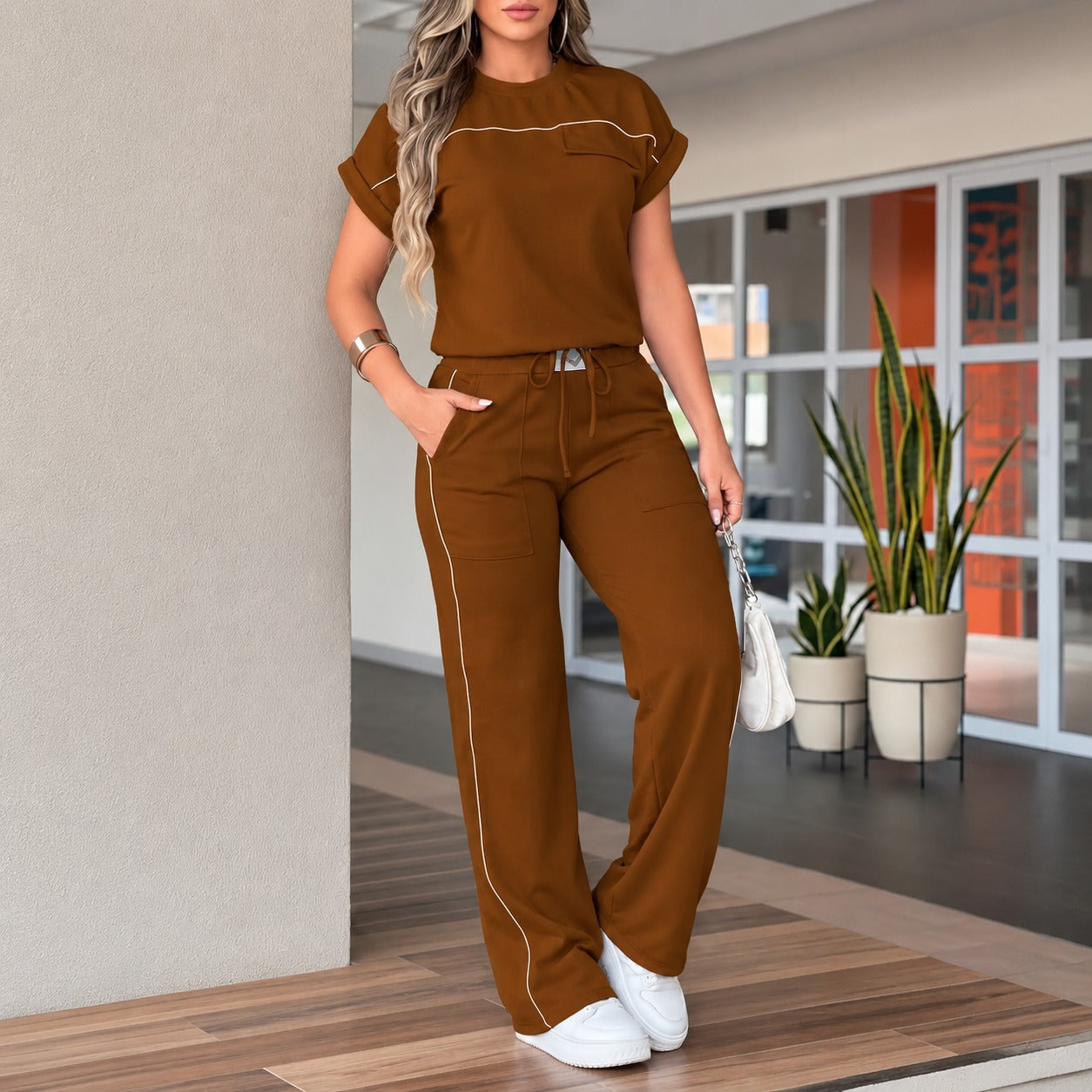 Calienne™ Set mit Gerader Hose und Kurzarmbluse