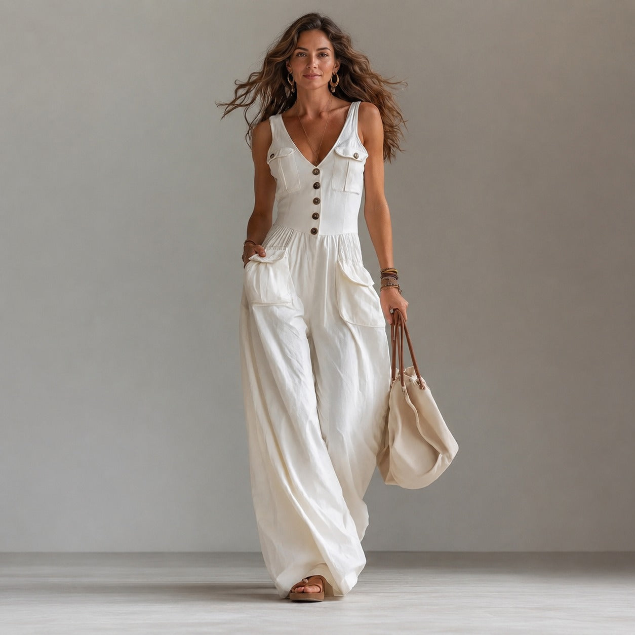 Marvella™ Jumpsuit mit V-Ausschnitt und Palazzo-Hose