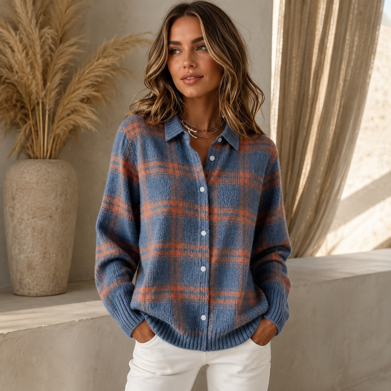 Saint Claire™ Premium-Strickjacke mit Karomuster