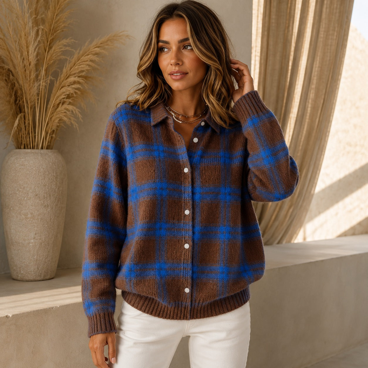 Saint Claire™ Premium-Strickjacke mit Karomuster