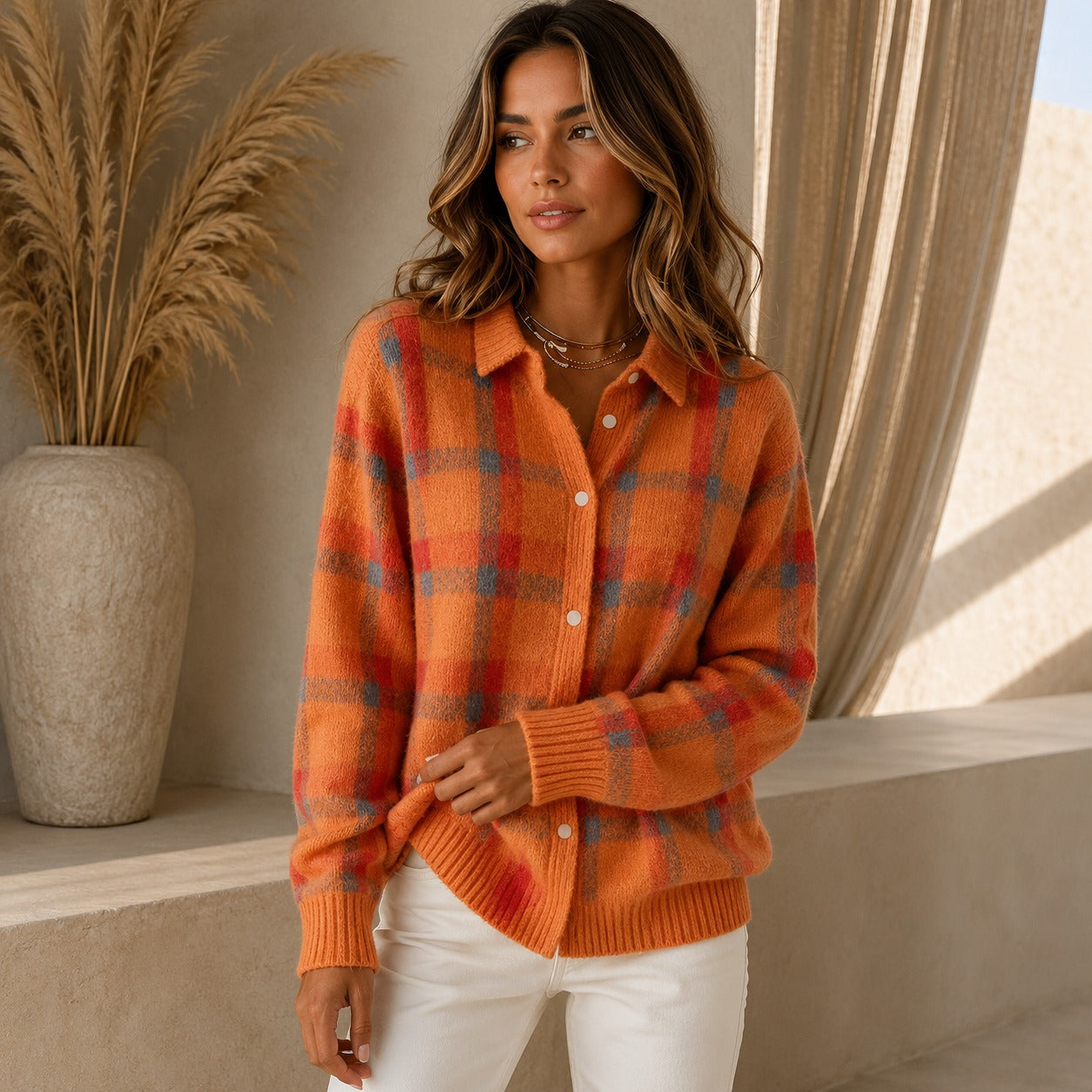 Saint Claire™ Premium-Strickjacke mit Karomuster