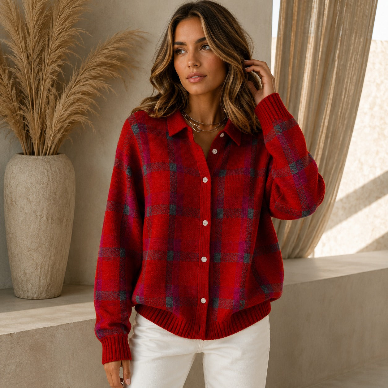 Saint Claire™ Premium-Strickjacke mit Karomuster