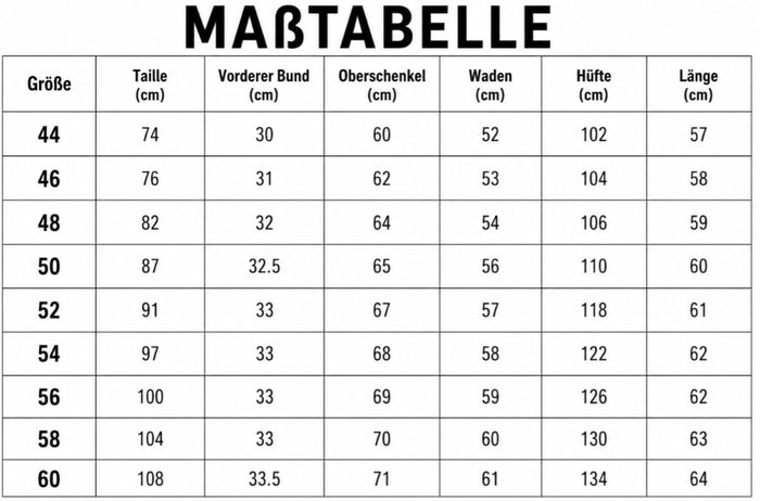 Größentabelle