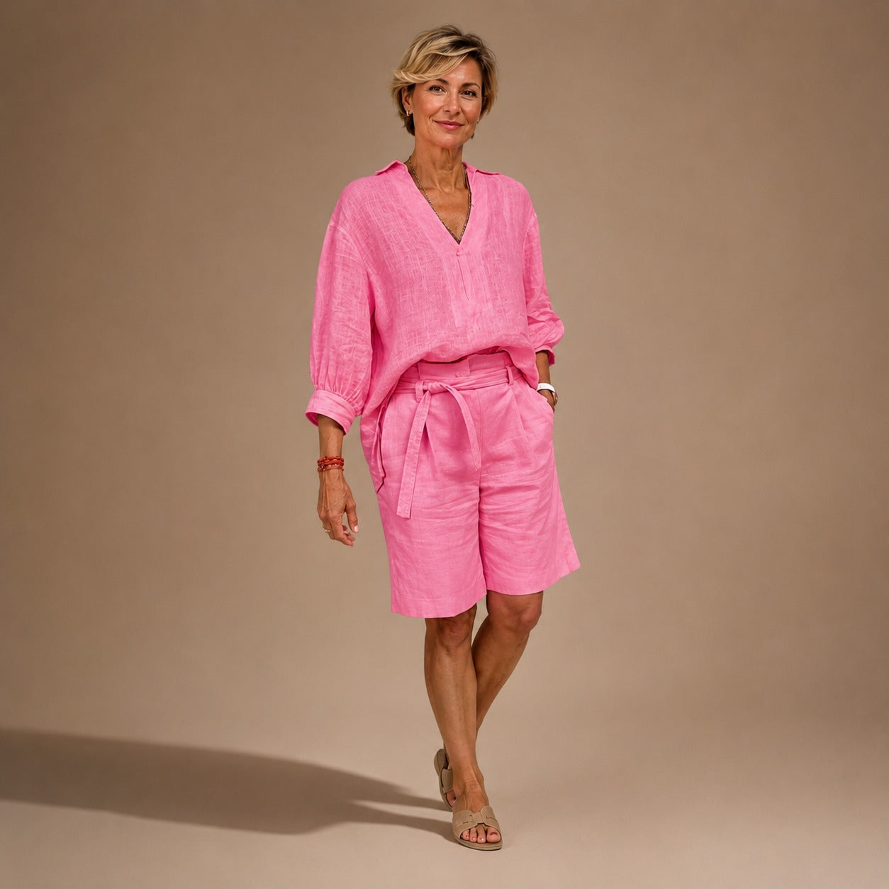 Set Alvara™ Mit Fließender Bluse Und Shorts Mit Bindegürtel