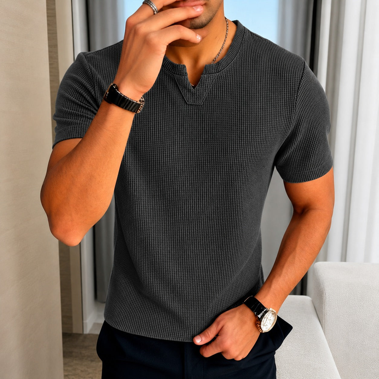 Matthias™ T-Shirt aus Strukturierter Baumwollstrickware im Old-Money-Stil