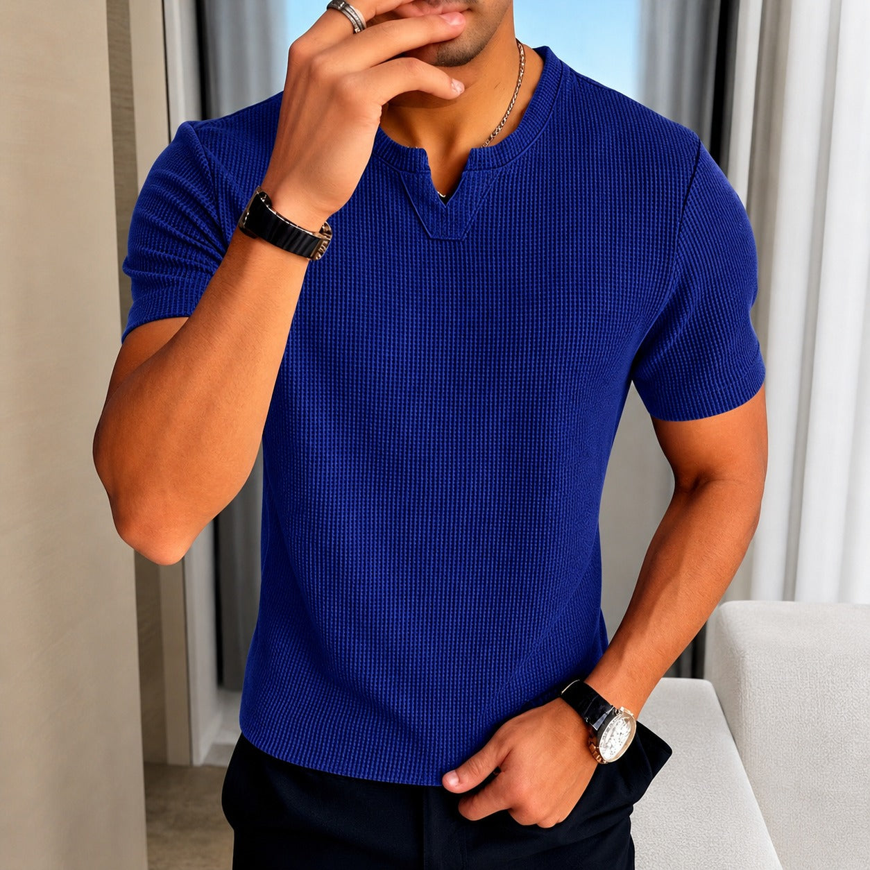 Matthias™ T-Shirt aus Strukturierter Baumwollstrickware im Old-Money-Stil