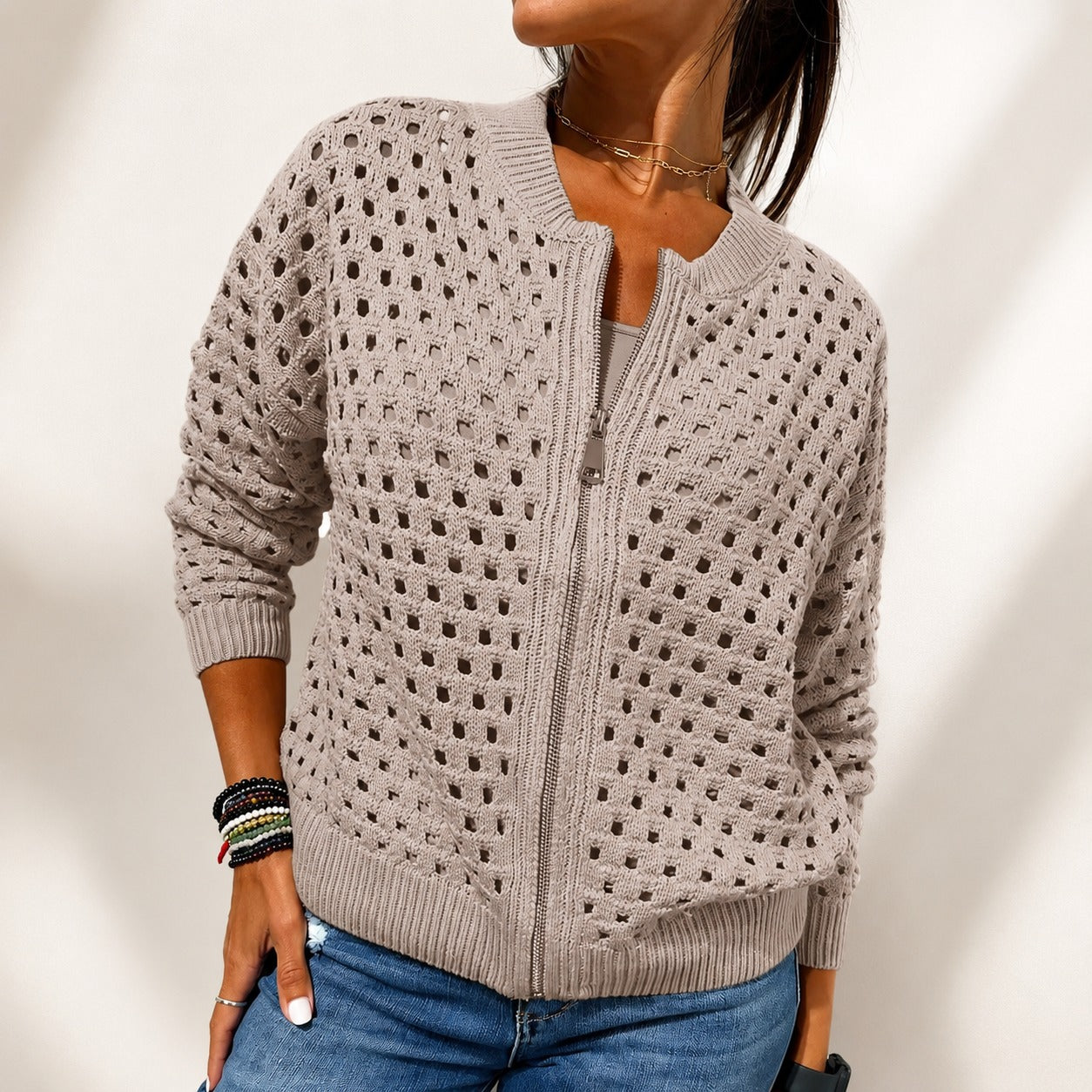 Nivara™ Jacke Aus Ajourstrick Mit Frontreißverschluss