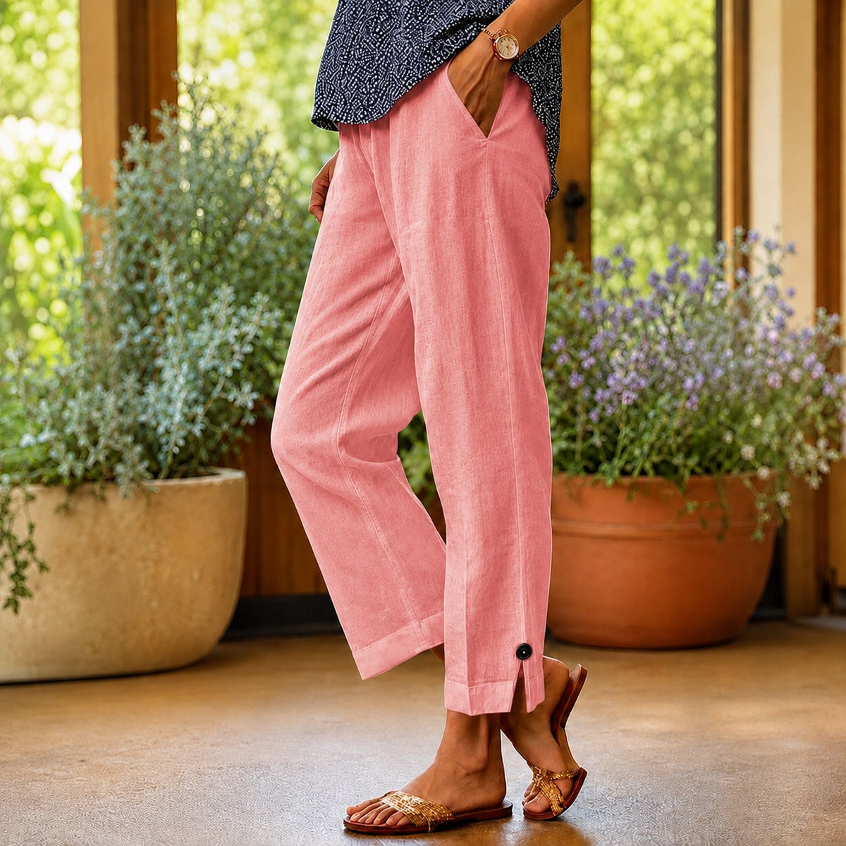 Sylvie™ Hose aus Baumwoll-Leinen mit Seitlichem Schlitz am Saum
