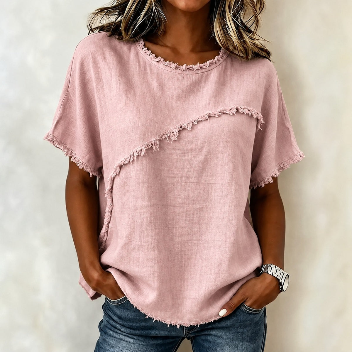 Bluse Verena™ mit asymmetrischem Einsatz und ausgefransten Details