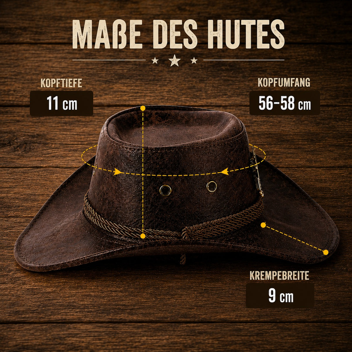 KAUFE 1, ERHALTE 2 GRATIS - Dakota™ Westernhut aus Premium-Leder mit rustikalem Finish und Metalldetails alemanha