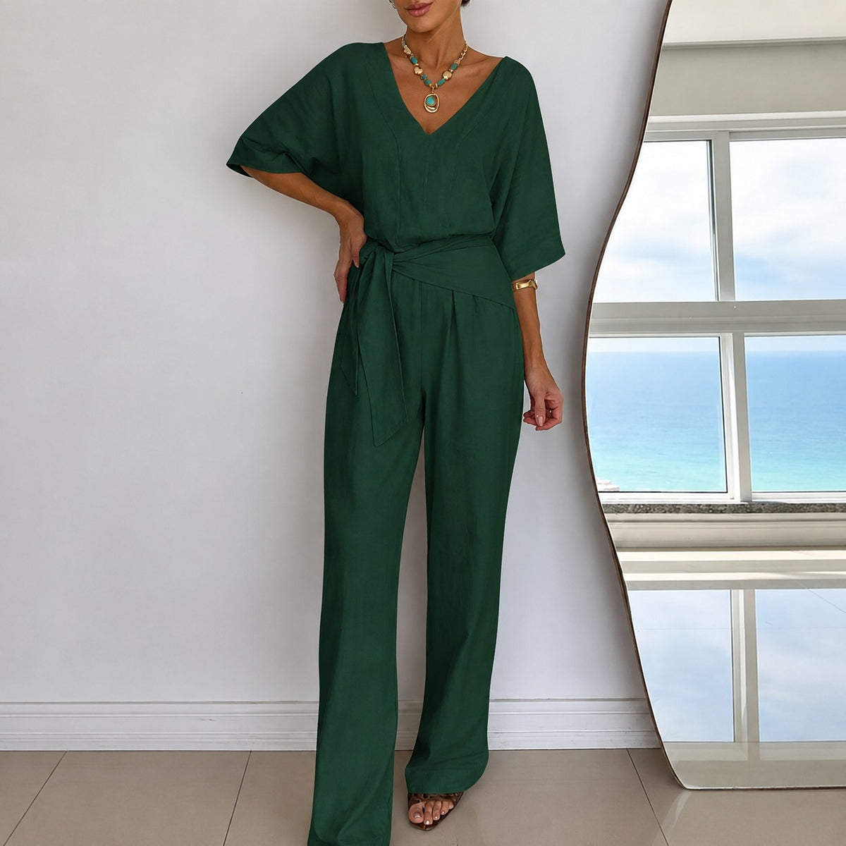 Overall Sophia™ mit V-Ausschnitt, Bindegürtel und weitem Schnitt