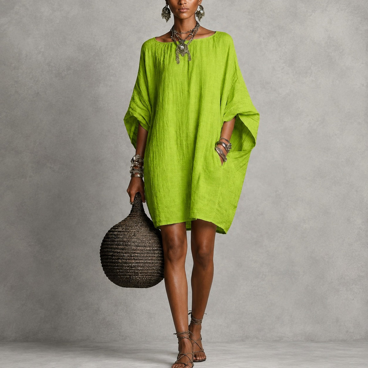 Kleid Margarethe™ mit weitem Schnitt, weiten Ärmeln und Rundhalsausschnitt