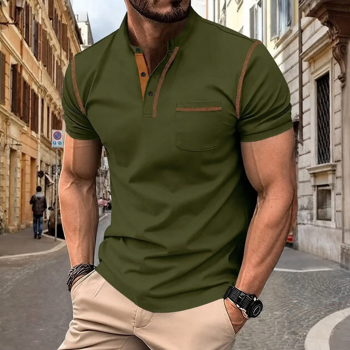 Torben™ Freizeitshirt mit Stehkragen und kontrastierenden Abschlüssen