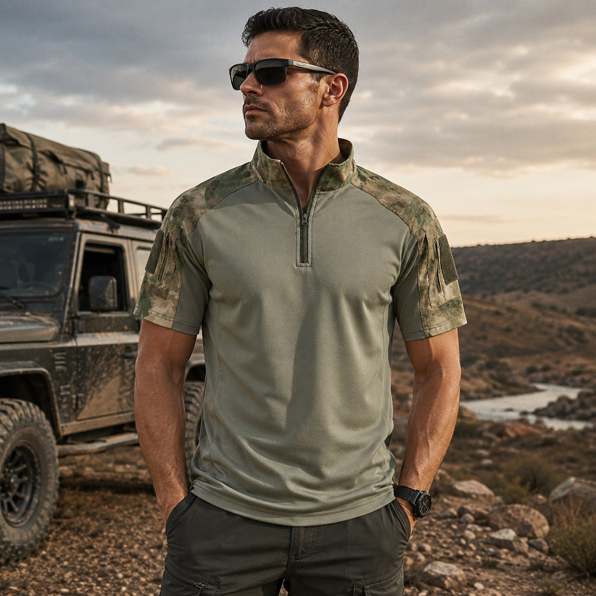 Taktisches Shirt Kaiven™ mit Camouflage-Einsätzen und Reißverschlusskragen