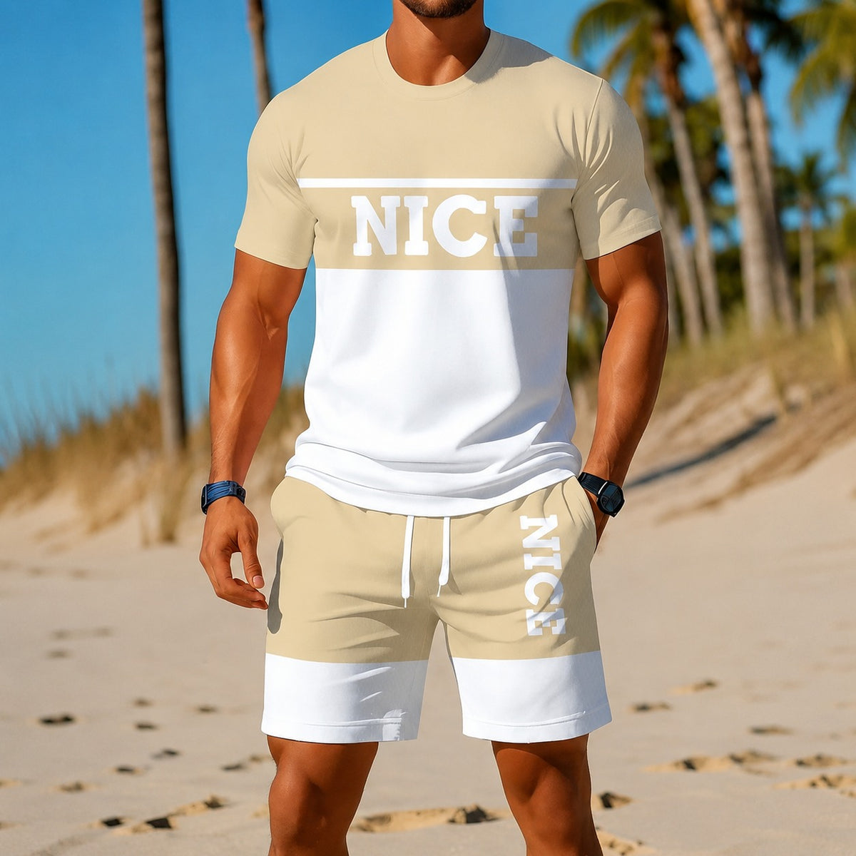 Set Falk™ mit zweifarbigem Print-T-Shirt und Shorts mit Kordelzug