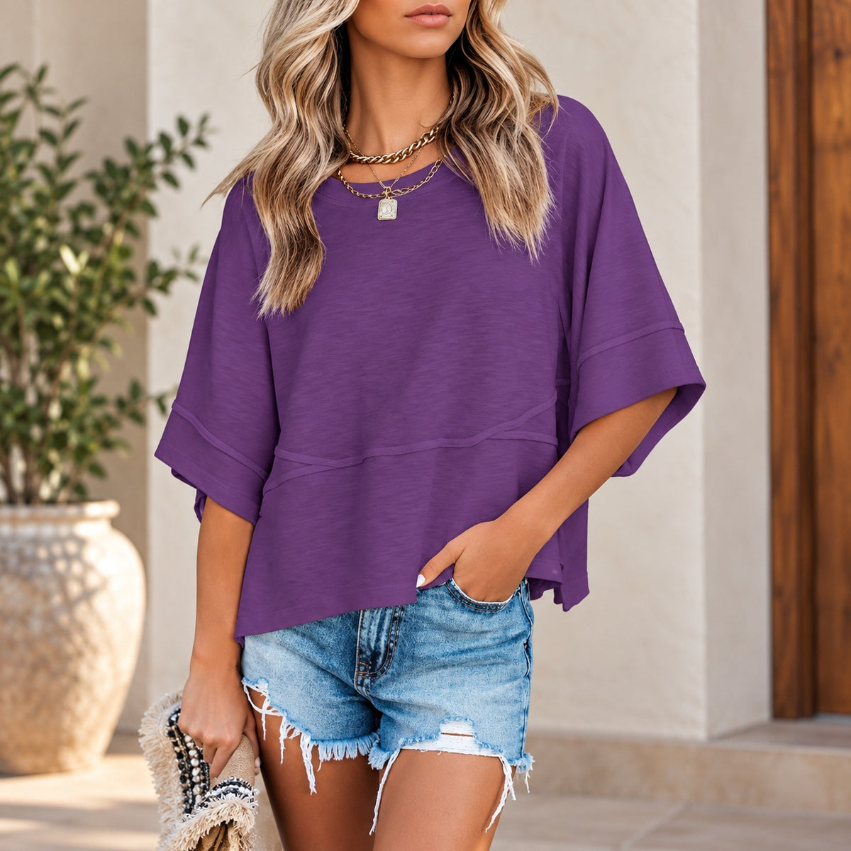 Lenya™ Bluse mit leichtem Fall, weiten Ärmeln und Frontnaht-Detail