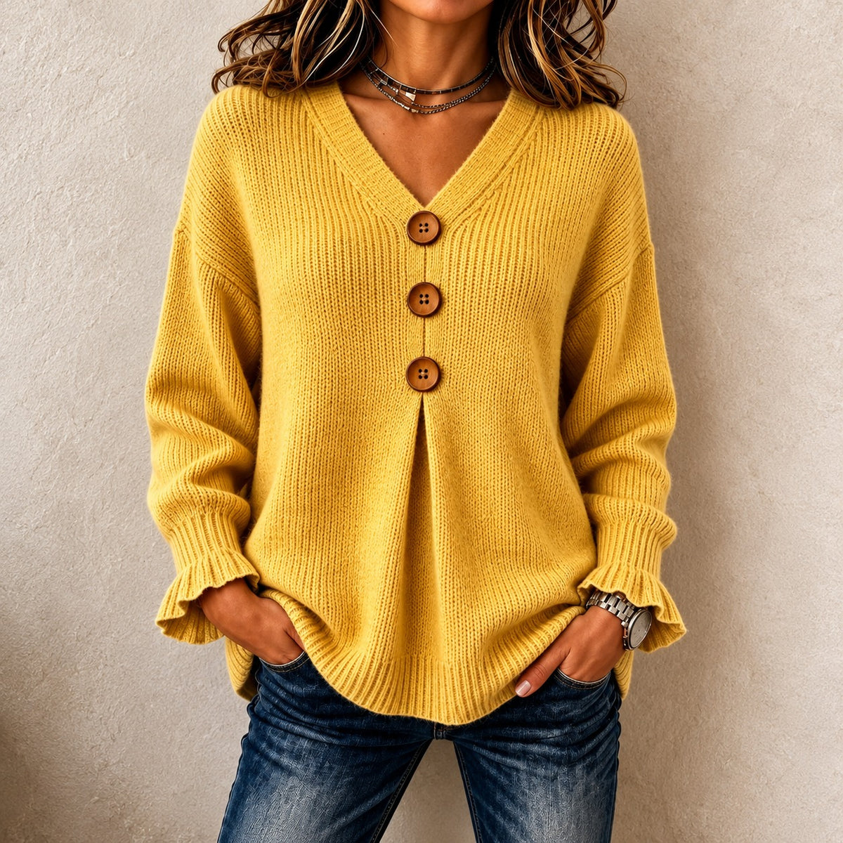 Bluse Hedda™ mit V-Ausschnitt, Rippbündchen und weitem Schnitt