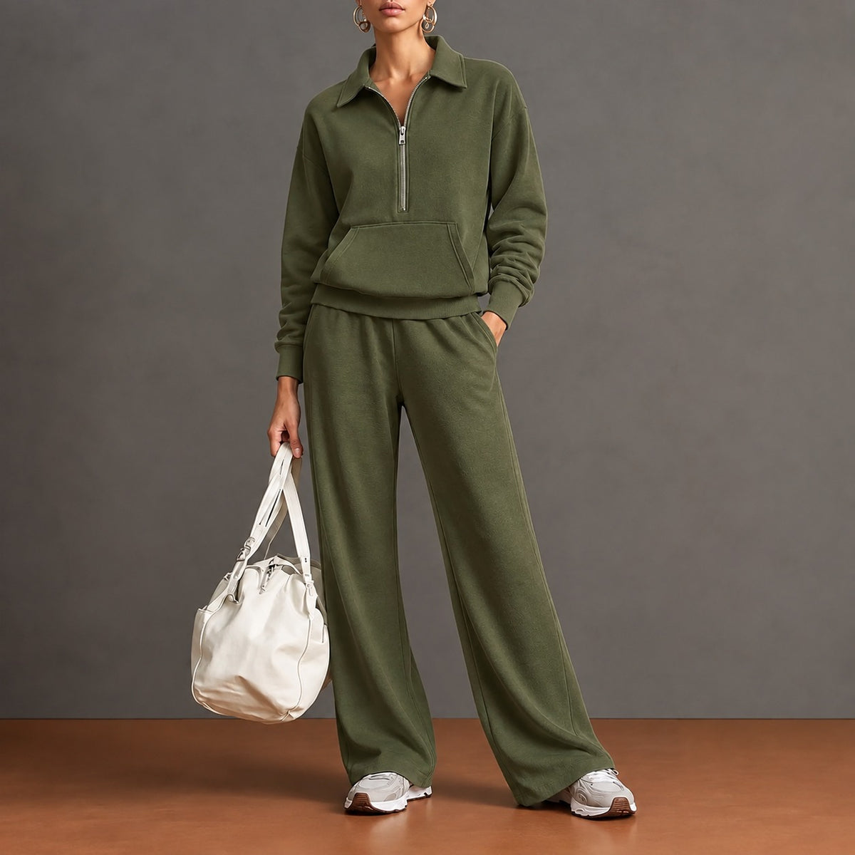Rieke™ Set mit Half-Zip-Oberteil, Kängurutasche und weit geschnittener Hose