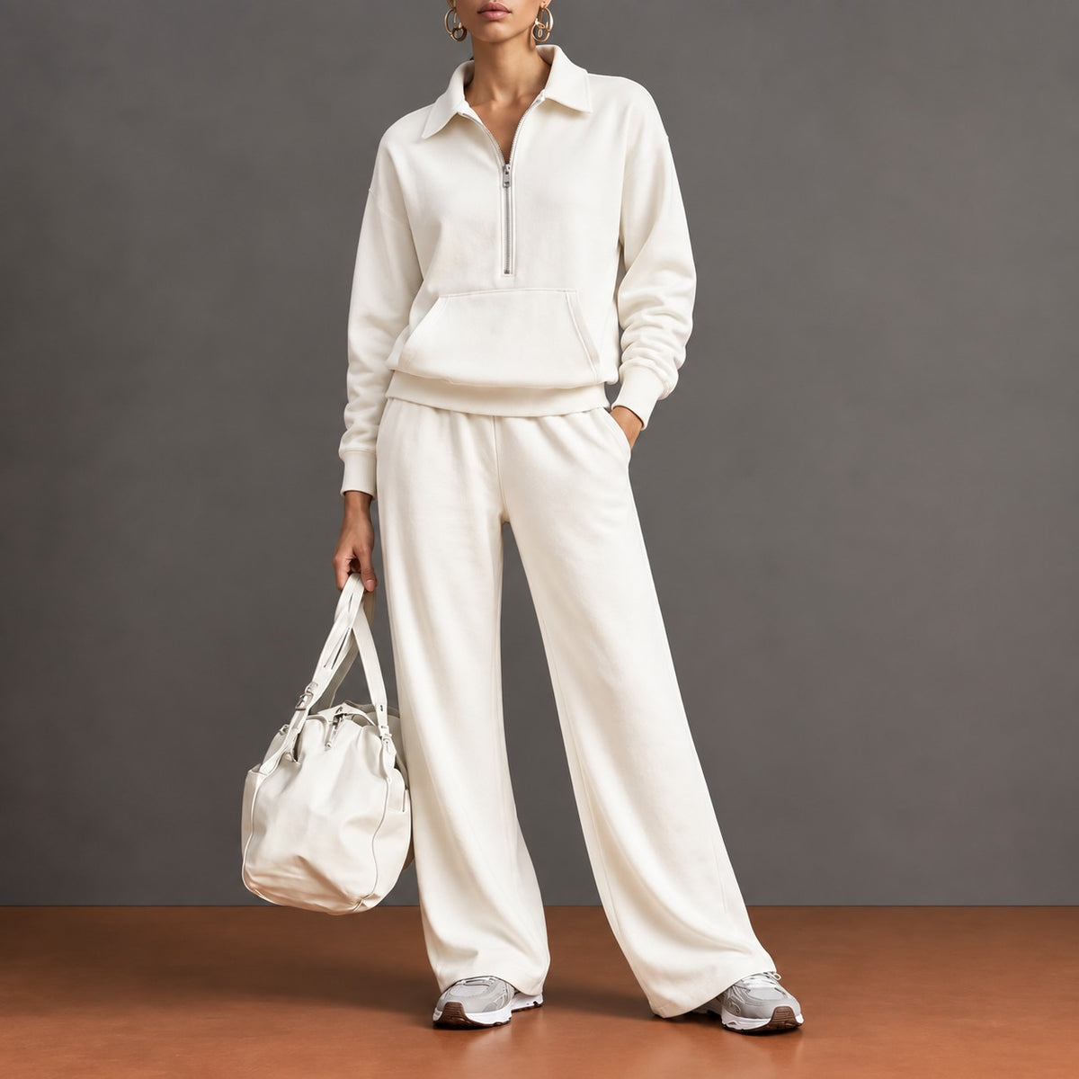 Rieke™ Set mit Half-Zip-Oberteil, Kängurutasche und weit geschnittener Hose