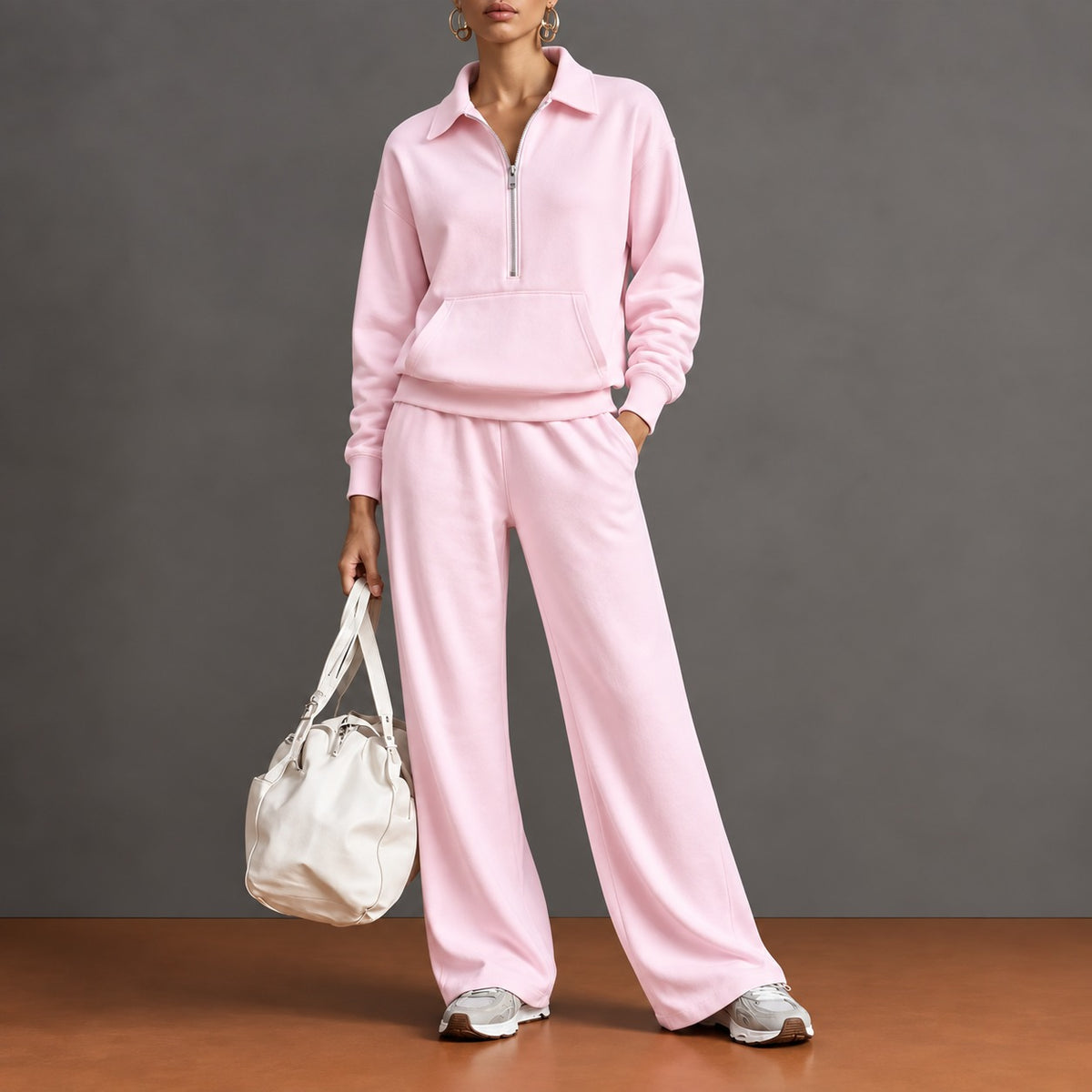 Rieke™ Set mit Half-Zip-Oberteil, Kängurutasche und weit geschnittener Hose
