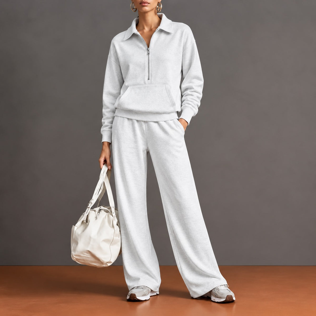 Rieke™ Set mit Half-Zip-Oberteil, Kängurutasche und weit geschnittener Hose