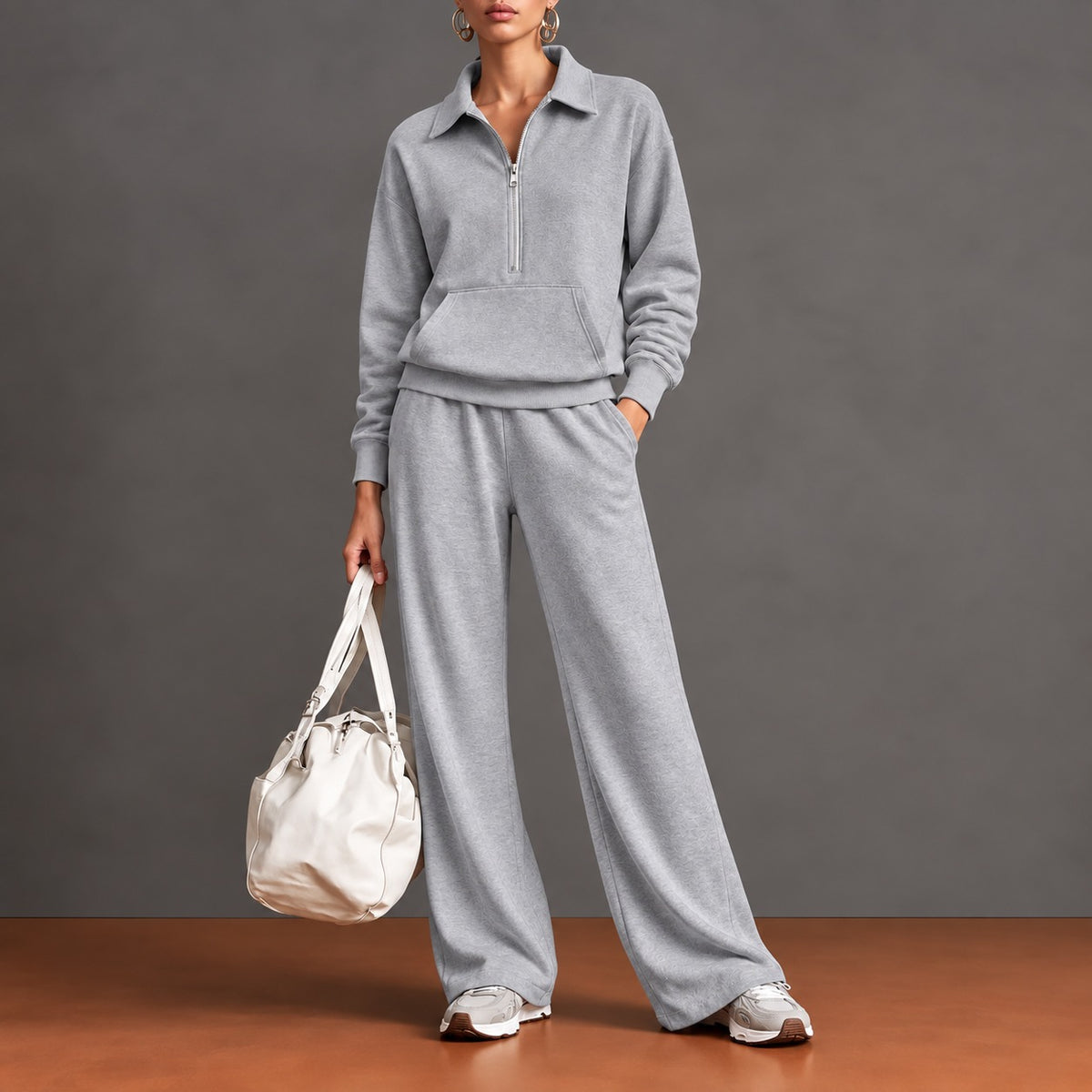 Rieke™ Set mit Half-Zip-Oberteil, Kängurutasche und weit geschnittener Hose