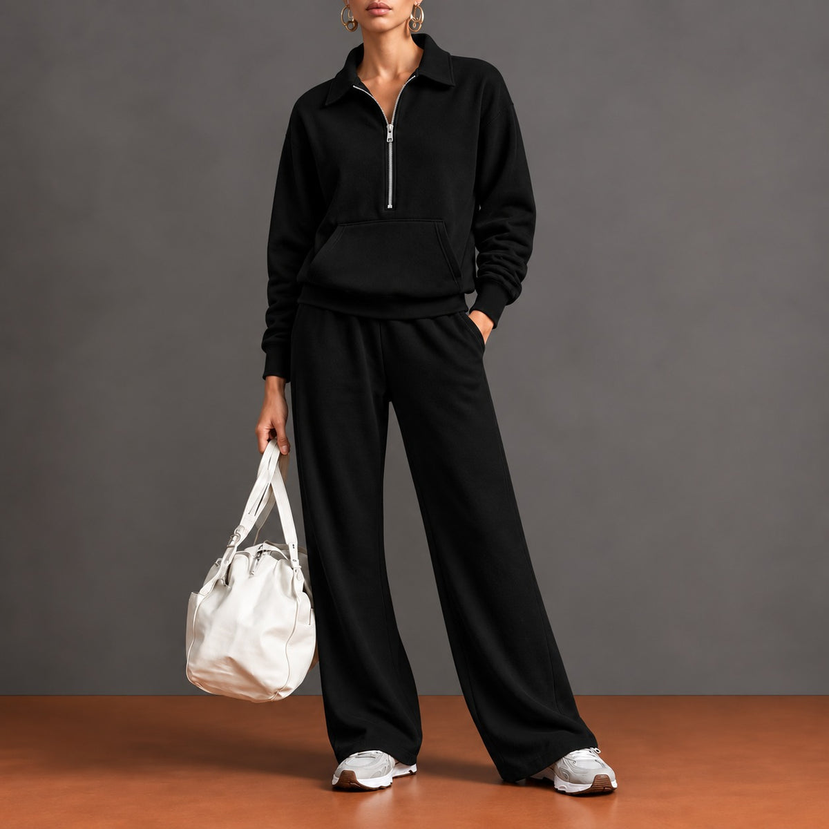 Rieke™ Set mit Half-Zip-Oberteil, Kängurutasche und weit geschnittener Hose