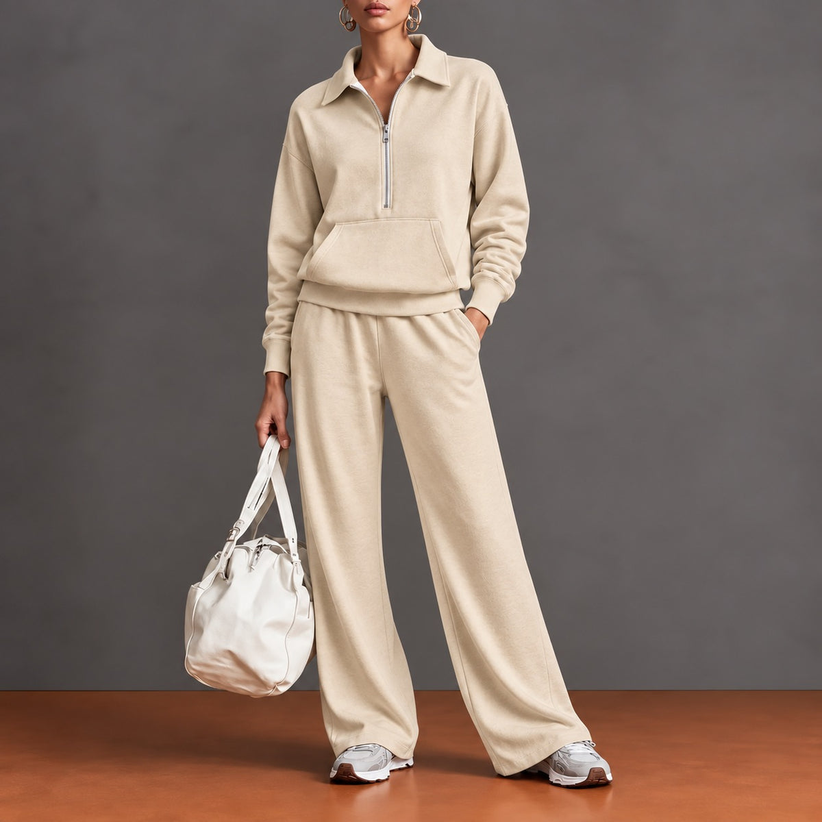 Rieke™ Set mit Half-Zip-Oberteil, Kängurutasche und weit geschnittener Hose