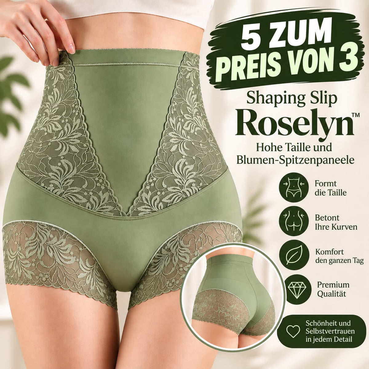 5 ZUM PREIS VON 3 - Miederhose Frieda™ mit hoher Taille und floralen Spitzeneinsätzen