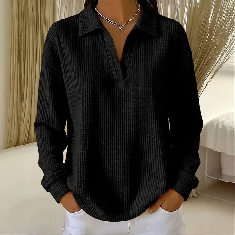 Luma™ Bluse mit Strukturierter Oberfläche, Klassischem Kragen und Weitem Schnitt