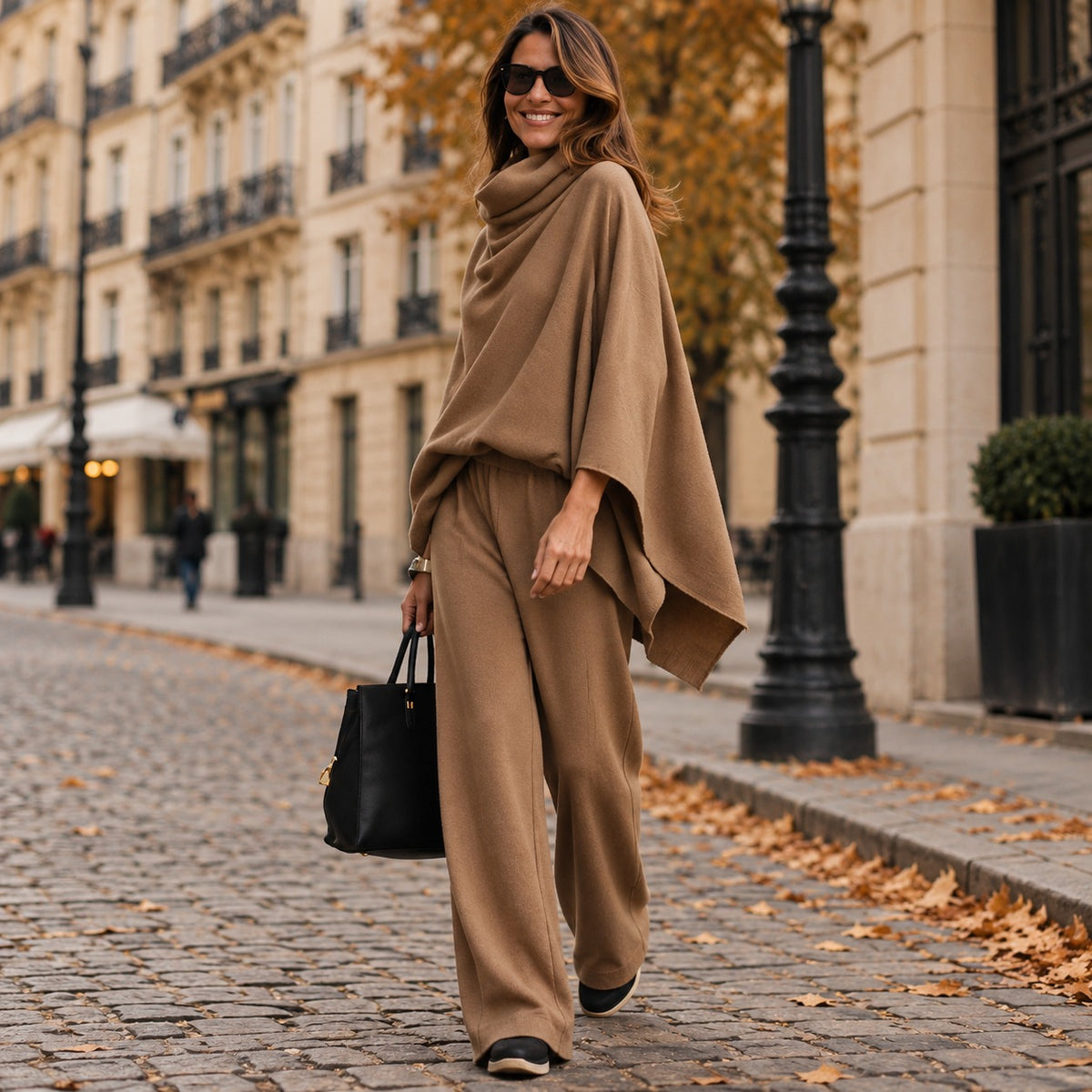 Irina™ Zweiteiler mit asymmetrischem Oberteil, drapiertem Kragen und weiter Hose