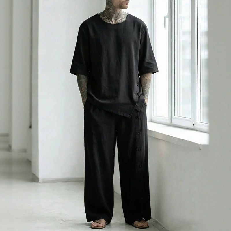Alessio™ Set mit Oversize-T-Shirt, weit geschnittener Hose und seitlicher Knopfleiste